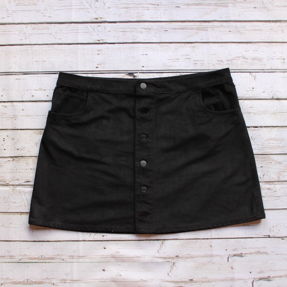 Express Suede Button Up Mini Skirt